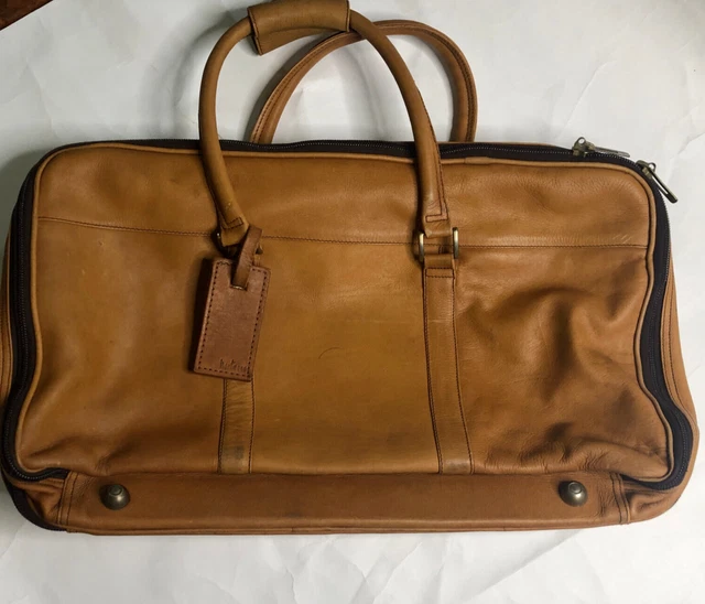 Tumi Hartmann Tan Leather Large Expandable Weekender Travel Duffle Bag