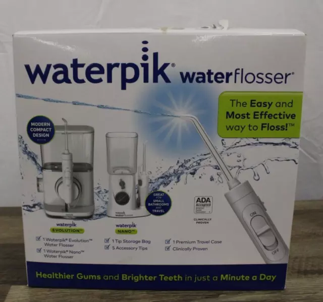 Nuevo paquete combinado de hilo dental blanco Waterpik Evolution/Nano hilo dental