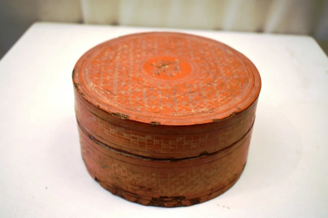 Vintage Laqué Boîte Thanakha Bu Myanmar Rangement Conteneur Main Peint Vieux " 5
