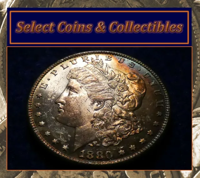 1880-S BU+ Morgan Silver Dollar w/ Spectacular PL Surfaces Rainbow Toning! #523