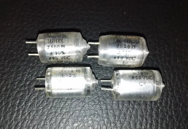 4 x SUFLEX Polystyrene Capacitors 7500pf + 10% 630vdc Glass Foil