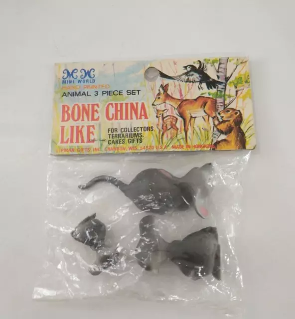 Vintage Lipman Gifts 3-PIECE MOUSE SET Bone China-Like Mini Animal Figurines NEW