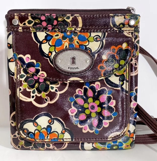 FOSSIL Key-Per Coated Canvas Multicolor Floral Crossbody Shoulder Bag Handbag