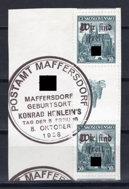Sudetenland Maffersdorf Mi. Nr. 138 ZS auf Briefstück mit Signatur und Attest