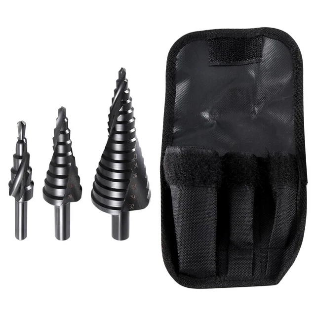 3PCS 4-32MM HSS Step Drill Bit Set Nitrogen High Speed Steel Spiral for Met W3W1