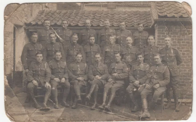 WW1 Era Group Portrait of Of NCO's & OR's Outside House, Poss France RP PPC