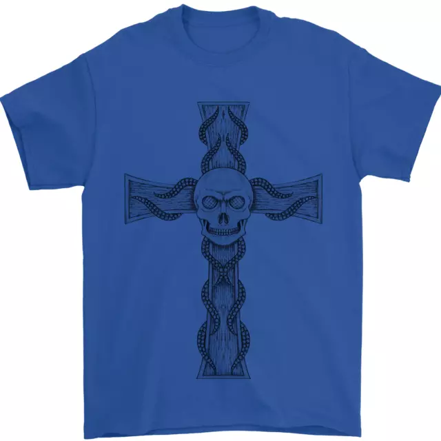 T-shirt da uomo A Gothic Skull and Tentacles on a Cross 100% cotone 5