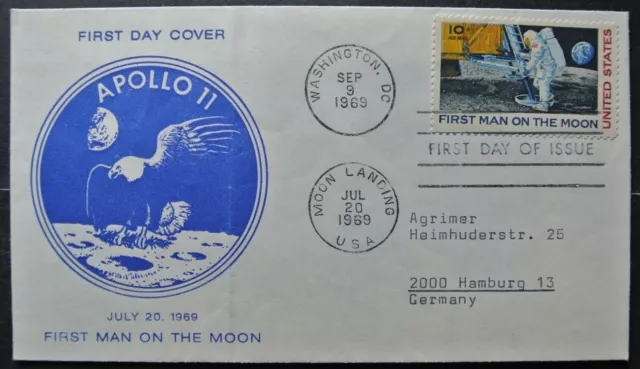 USA 1969 APOLLO 11 First Day Cover "First Man on the Moon" ship to Hamburg (DE)