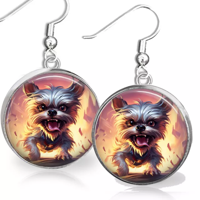 The Yorkie From Hell Watercolor Art Print Yorkie Mom Gift .925 Sterling Earrings