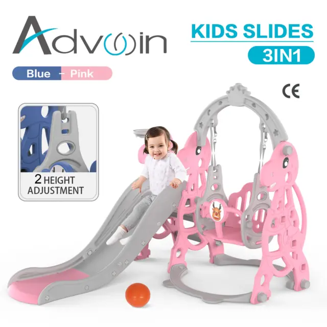 Advwin Kids Slide Swing Basketball Hoop Activity Play Toddler Outdoor Playground