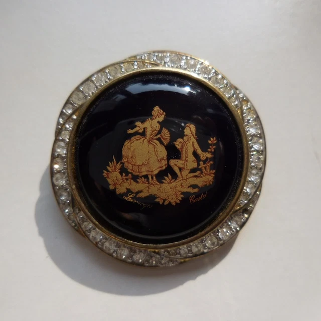 Broche Vintage Plaquée Or Avec Obsidienne Noire Et Saphir Blanc – Modèle N4082 – Bijou De Collection – Marque Blanche Porte – Occasion Unique