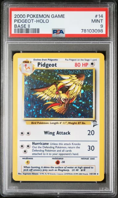 PSA 9 MINT Pidgeot 2000 Base Set 2 14/130 HOLO Pokemon Card