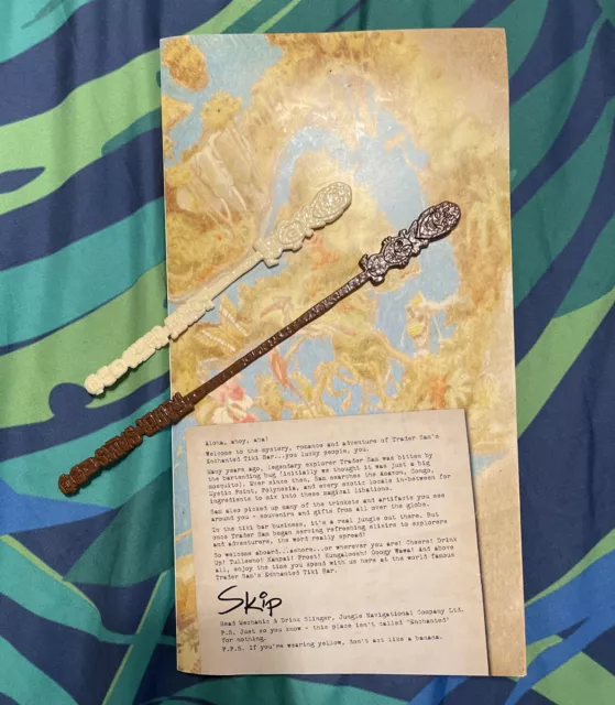 Trader Sams original DRINK MENU Disneyland Enchanted Tiki Bar & 2 Swizzle Sticks Trader Sams original DRINK MENU Disneyland Enchanted Tiki Bar & 2 Swizzle Sticks