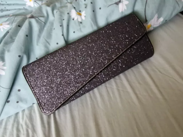 Dorothy Perkins Black Sparkly Clutch Asymmetric Closure With Cross Body Strap