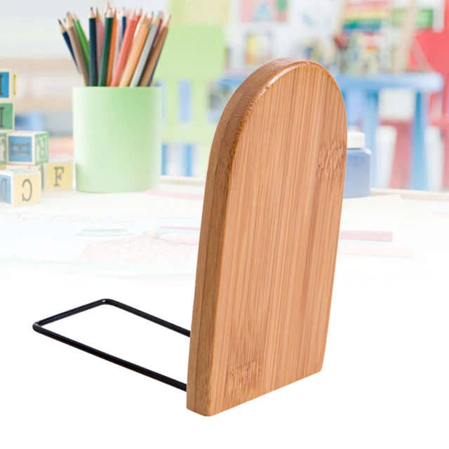 2 soportes para libros de bambú fácil de usar bloque de libros retráctil
