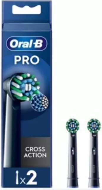 2 Pack Oral B Cross Action Braun Replacement Electric Toothbrush Heads - Black