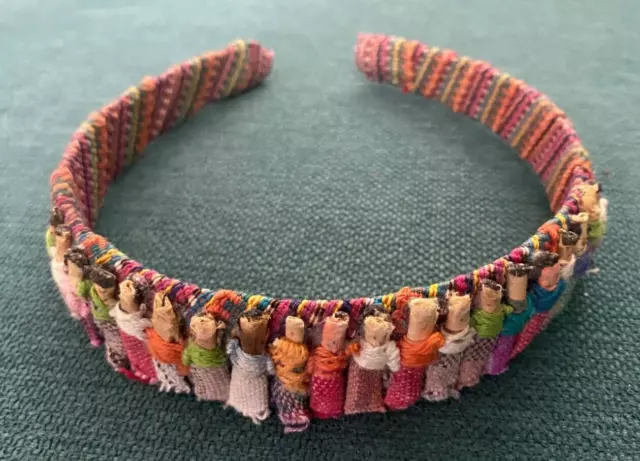 Vintage Peruvian Worry Doll Cloth Headband EUC Hair Decoration Colorful