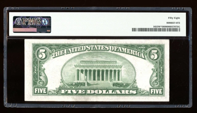 DBR $5 1934-C Silver STAR Fr. 1653W* Wide PMG 58 Serial *13878532A 2