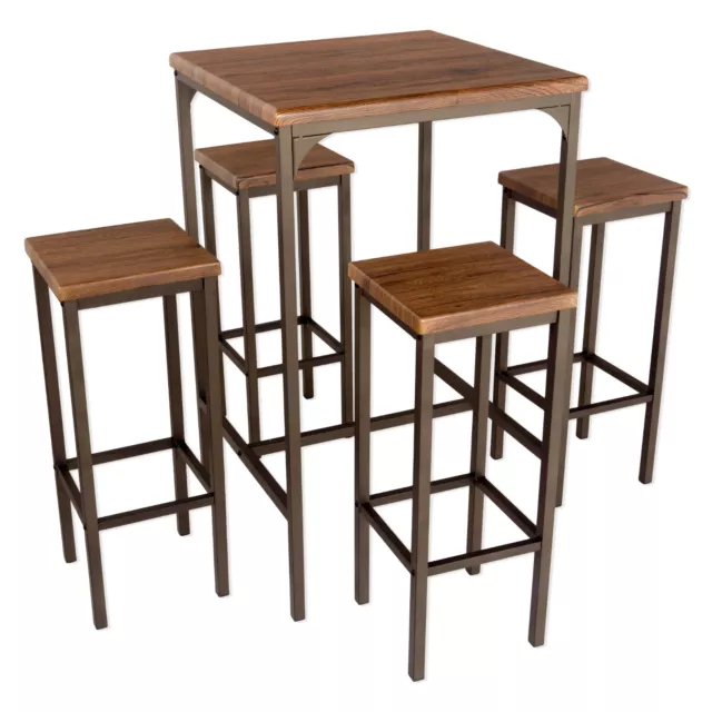 Set Table BAR Carré Et 4 Selles Roma Brun Noyer Extérieur Dessous Gazebo