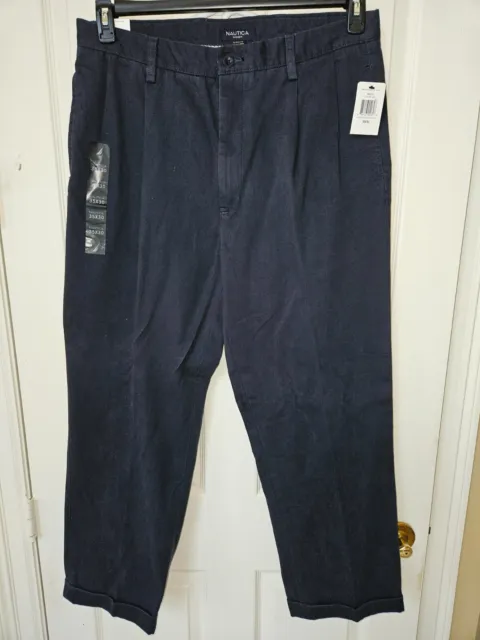 Nautica Rigger Pants Mens 35x30 Navy Classic Fit Double Pleated