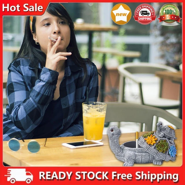 Resin Cigarettes Ash Tray with Lid Turtle-shaped Art Crafts Ornaments for Office
