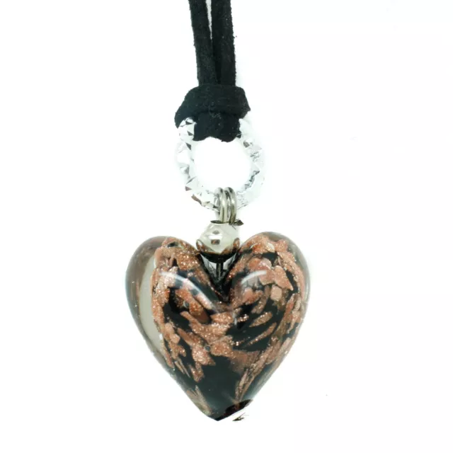 Murano Vidrio Colgante Collar Negro Forma Corazón Venecia 25mm