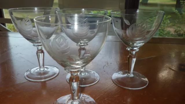 Vintage Morgantown Rose Champagne Glasses Stems etched Rose 4 10 oz stems