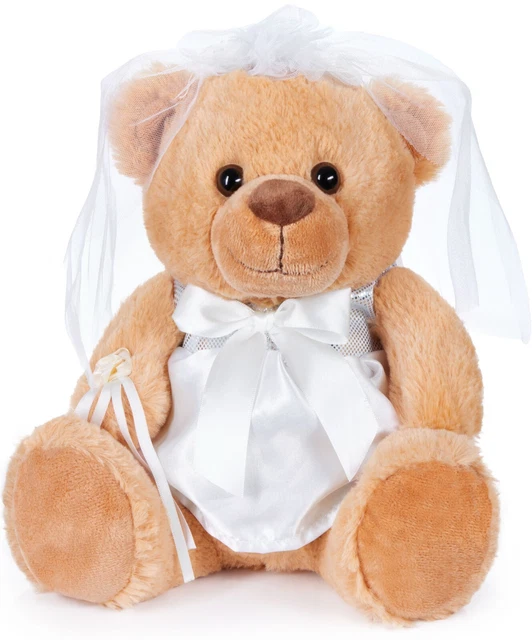 Mariée Ours en Peluche 25 cm avec Robe de Mariée Doudou Cadeau Porte-Bonheur