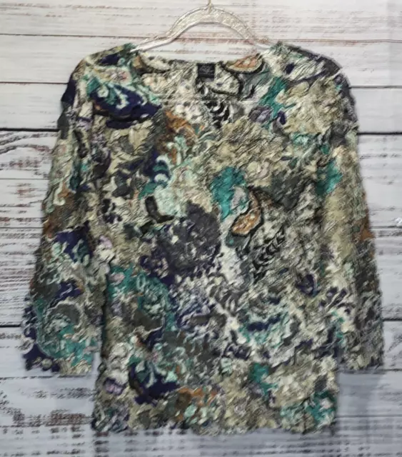 Petals Magic Scarf Shirt Women One Size Multicolor Scoop Neck 3/4 Sleeve Crinkle