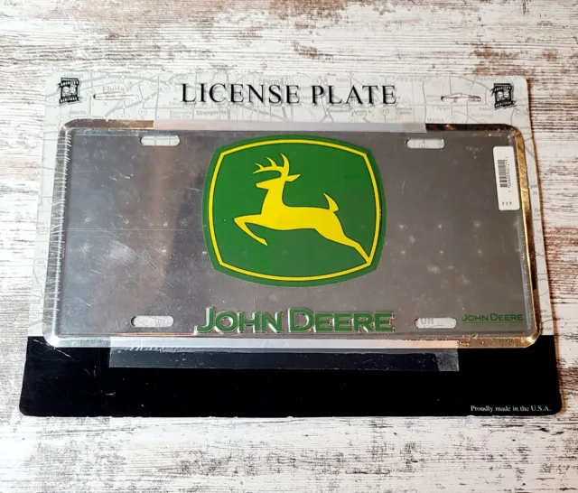 John Deere Officially Licensed Shiny Silver Aluminum Auto License Tag Plate Farm