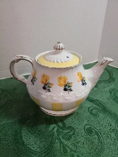 Ellgreave Vintage Ironstone Teapot Made In England Yellow Roses