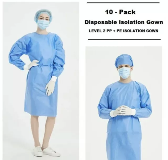 50 Medical Disposable Isolation Gown, Level 2 PP + PE Universal Size *New In Pkg