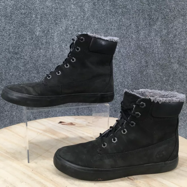 Timberland Boots Womens 7 Flannery Combat Lace Up Black Suede Faux Fur A18XD 2