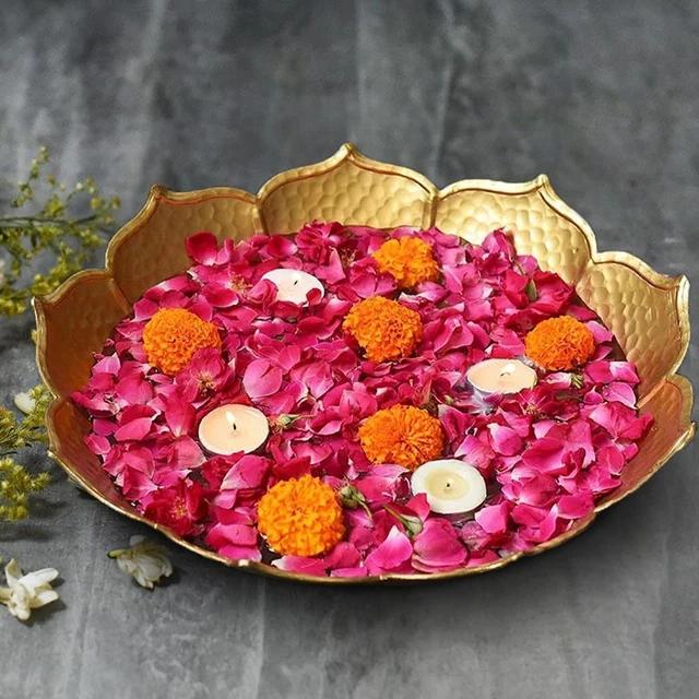 Metal Decorative Urli Bowl for Flowers - Handcrafted Round Shape Candles Bowl