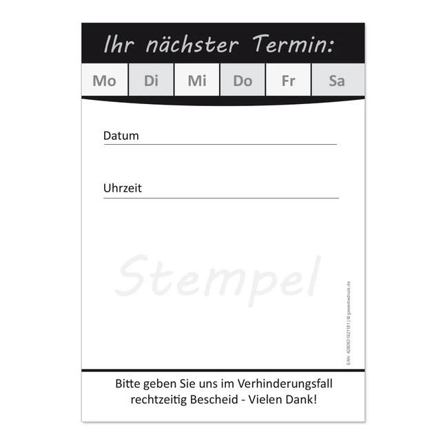 Terminblöcke-502 (20 Stück) 50 Blatt pro Block Schwarz Neutral DIN A7