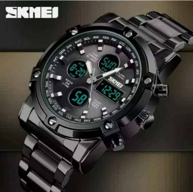 Mens Water Proof Multi-function Digital Quartz Stainless Steel Wrist Watch