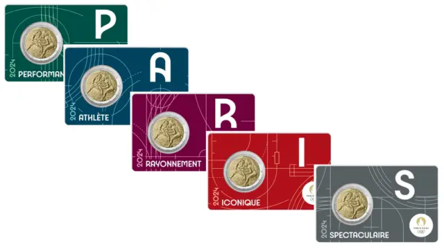 Paket 5 X Coincards Bu 2 Euro Gedänk- Frankreich 2024 Paris 2024