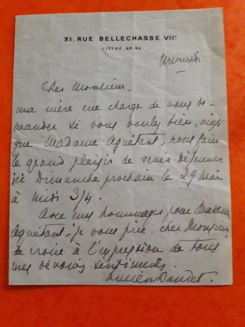 Lettre authentique signée par la Maréchale FOCH