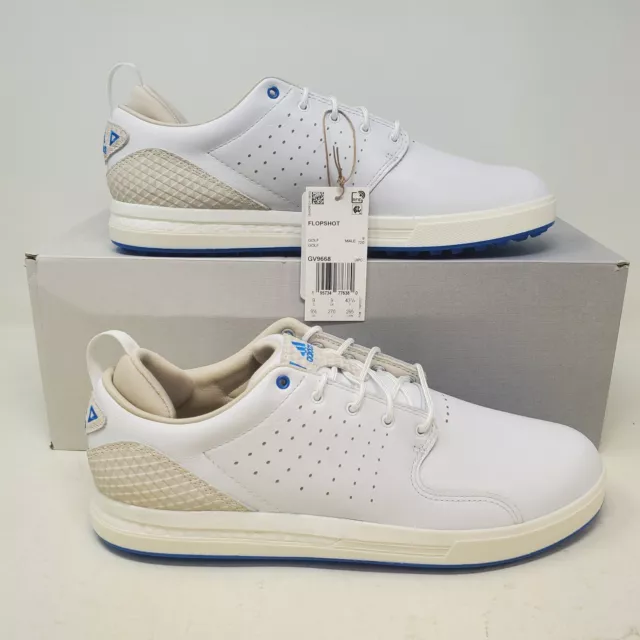 MENS ADIDAS FLOPSHOT Spikeless Leather Golf Shoes/ White Gold Blue ...