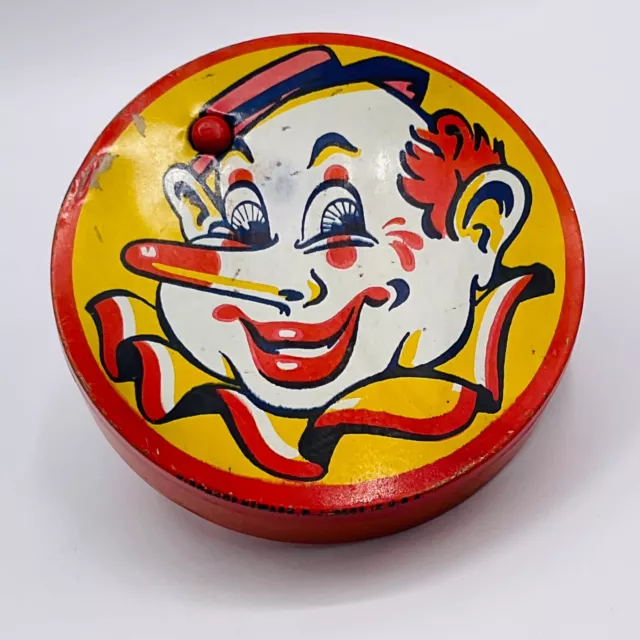 VTG Tin Toy Party Noise Maker Kirchhof Clown Halloween Hand New Years USA Circus