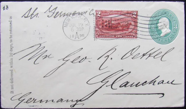 Us, Scott #286 On U164 Envelope To Germany With Flag Cancel, July, 1898