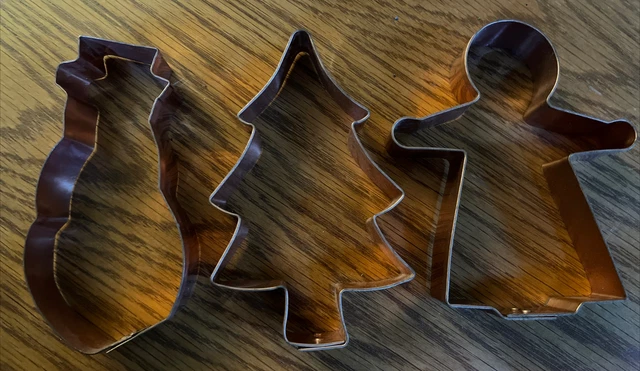 3 Heavy Duty Copper Christmas Cookie Cutters Tree Snowman Angel 5 1/4 Inches