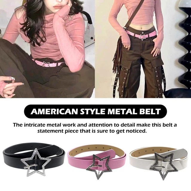Pentagram Vintage Belt Women Pink Buckle 2000s Belt Q4M1