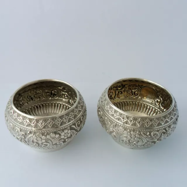 A pair of solid silver Victorian circular salts, London  1883