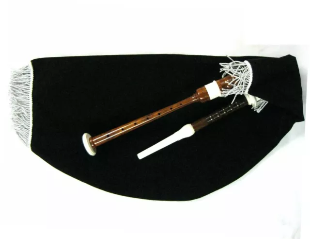 Scottish Goose Bagpipe Practice Natural color Silver Mounts Black Velvet Cover