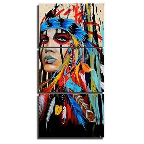 Native American Painting Indian Canvas Wall Art Indians Woman Girl Colorful F...
