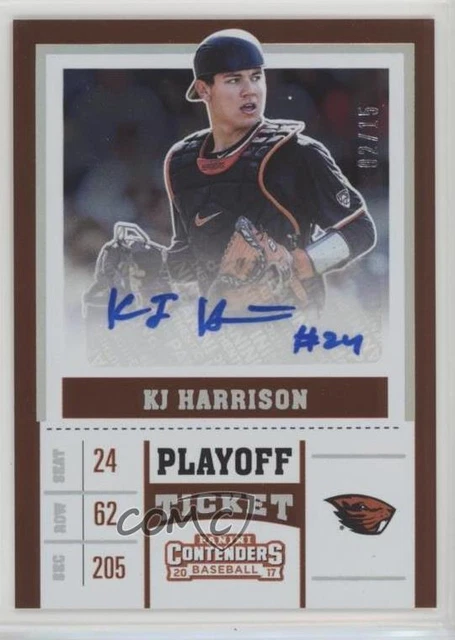 2017 Elite Extra Edition College Tickets Playoff Ticket /15 KJ Harrison Auto