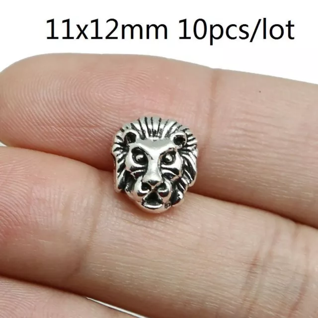 Lion Head Metal Beads -Silver Gold Color Bead 11x12mm Charm Jewelry Making 10Pcs