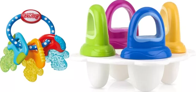 Nuby Garden Fresh Fruitsicles Purees Moulds + Nuby Icybite Keys Soothing Teether