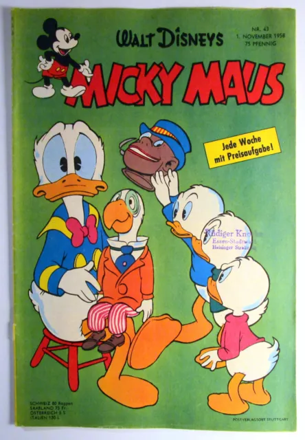 Micky Maus 1958 Heft 43 vom 1 November 1958 Walt Disney Original Ehapa Verlag